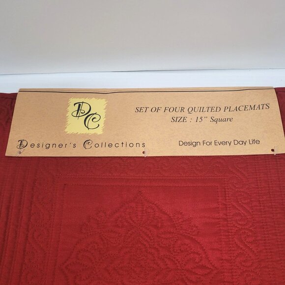 Red Quilted Placemats 15'' Square Set of 4 New 100% Cotton Machine Wash Dry - Picture 3 of 5
